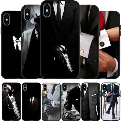 Gentleman black Silicone Phone Case For iPhone 12 XR XS Max 5 5S SE 2020 6 6S 7 8 PLUS X 11Pro Max 11 Cover