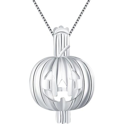 CLUCI 3pcs Silver Scary Pumpkin Design Pendant for Halloween 925 Sterling Silver Pearl Locket Cage Pendant SC114SB