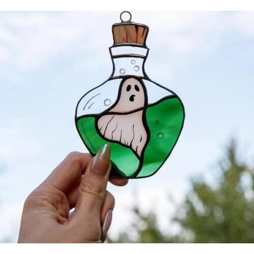 Halloween Decorative Window Panel Waterproof Acrylic Vivid Ghost Bottle Hanging Pendant Suncatcher Decoration Crafts