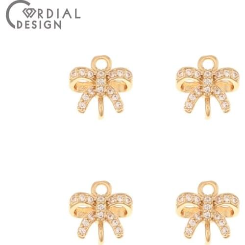 Cordial Design 50Pcs 10*10MM Jewelry Accessories/Hand Made/Connectors/DIY Making/Bowknot Shape/CZ Charms/Earring Findings