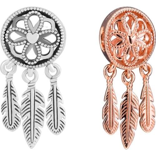 Spiritual Dream Catcher Silver & Rose Golden Beads for Charms Bracelets Jewelry 925 Sterling Silver Beads for Jewelry Making