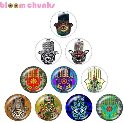 Fatima Hamsa eye 10pcs mixed 12mm/18mm/20mm/25mm Round photo glass cabochon demo flat back Making findings S1754