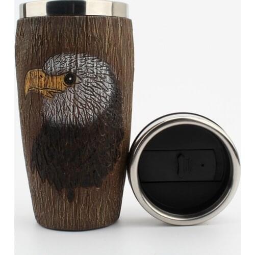 Hawk Mug Cup Eagle Wooden Barrel Resin Stainless Steel Beer Milk Mug Goblet Tankard Coffee Cup Bird Wine Drink Mugs Lover Gift
