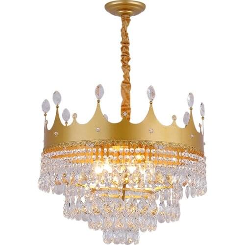 Postmodern Design Crystal Round Led Pendant Lamp Gold Crown Shape Pendant Light For Home and Hotel Decoration