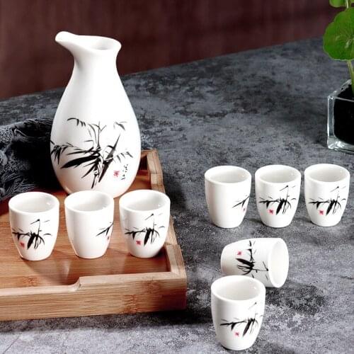 Ceramics Sake Cup Glass Set Dispenser Liquor Bottle Japanese Sake Set Round Mini Flask Decantador De Vino Hip Flasks BG50HF