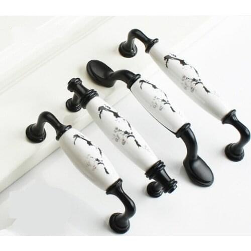 Chinese Plum Blossom Ceramic Drawer Handles And Pulls Zinc Alloy Antique White Furniture Cabinet Kitchen Door Knobs Hardware