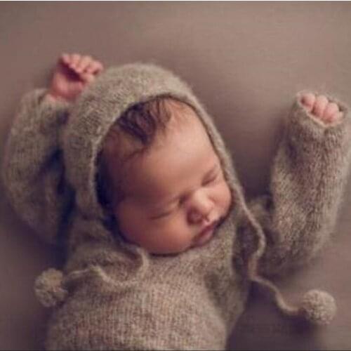 Newborn Hooded romper Bonnet set Baby Overall outfit Photography props Infant Sitter Clothes Full set