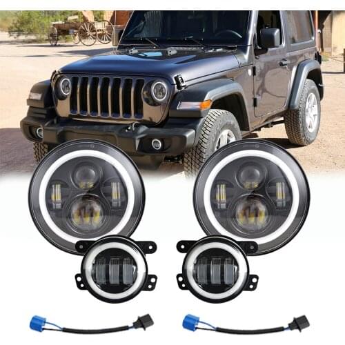 Pair For Jeep Wrangler JK 2007-2018 Halo LED Headlights + Halo LED Fog Lights Combo Kit