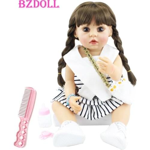 55cm Full Silicone Reborn Doll Toy Girl Boneca Vinyl Newborn Babies Princess Long Hair Bebe Dress Up Birthday Gift