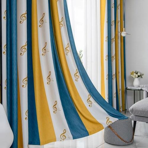 Linen Blackout Curtains Deer and Musical Note Printed Curtains For Living room Bedroom Luxury Window Treatment Cortinas