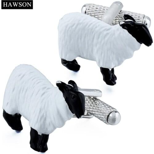 HAWSON Interesting Animal Cufflinks Sheep Pattern Black & White Enamel Cuff Links for Men Fashion French Cuffs/Shirt Gift