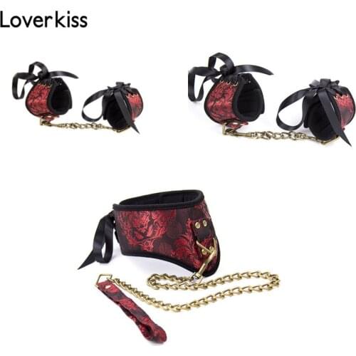 Soft Padded Bdsm Bondage Set Fetish Sex Slave Neck Collar And Leash, Hand Cuffs, Ankle Cuffs, Restraint Sex Toys For Couples
