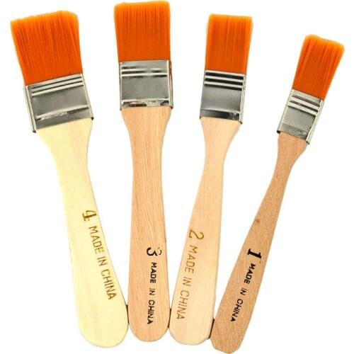 4 Pcs Wooden Handle Nylon Hair Acrylic Oil Painting Brush Kit for Artist Drawing Dust Cleaning Tools