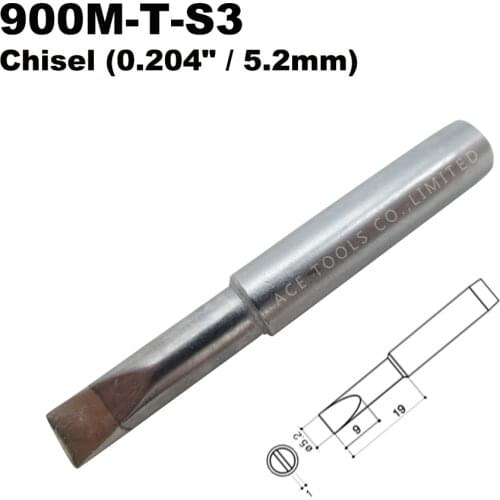 Soldering Tip 900M-T-S3 Chisel 5.2mm for Hakko 936 907 Milwaukee M12SI-0 Radio Shack 64-053 Yihua 936 X-Tronics 3020 Iron Bit