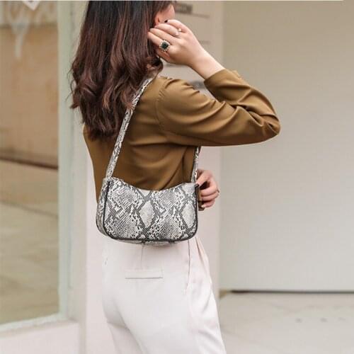 NEW Fashion Womens Underarm Bag Snake pattern PU Leather Zipper Single Shoulder Handbags Retro Casual Design Lady Shoulder Bags