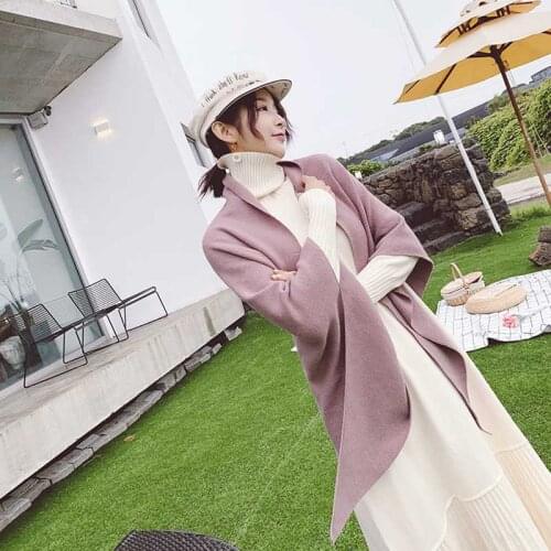 Solid Color Knit Women Shawl Vest Artificial Cashmere Student Shoulder Wrap Autumn Girl Tippet Multi Function knot Scarf