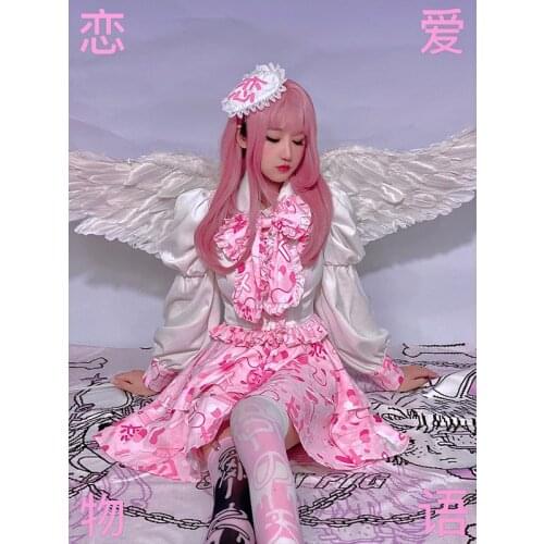 Original Japanese Uniform Gentle Cute 2pcs Skirt Suit Pink White Bow Ties Light Lolita Soft Girl Kawaii Spring Autumn Skirt Suit