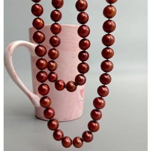 YYGEM Freshwater Cultured Brown Chocolate Color Potato Pearl 8-9mm Long Necklace 32"