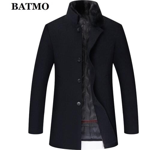 BATMO 100% wool natural mink fur collar&90% white duck jackets men,mens winter wool trench coat,8873