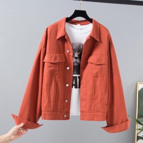Harajuku Big size Loose Solid Denim Jacket Women Long sleeve Turn-down Collar Jean Jacket Coats Female Outerwear Denim Feminine