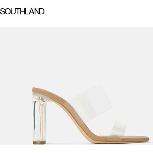 SOUTHLAND Transparent Slippers Open Toes Sexy High Heel Crystal Womens Shoes Transparent High Heels Slippers