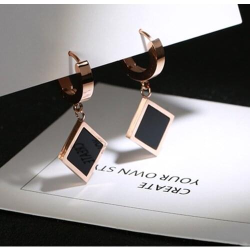 316L Stainless Steel Geometric rhombus Pendant Earrings Titanium Steel Rose Gold Plated Earrings No Fade