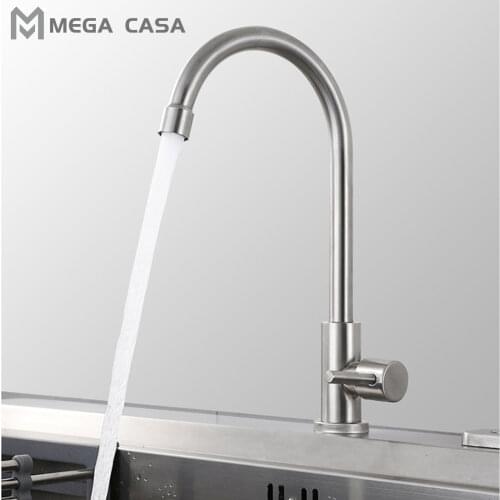 Kitchen Faucet Brushed Nickel Stainless Steel Single Cold Water Mixer 360 Degree Rotation for Kitchen Single Handle Single Tap