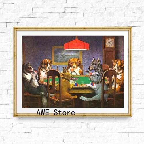 Dogs Playing Poker Funny Poster and Prints Wall Picture Cool Pet Dog Pug in Casino Art Canvas Painting Living Room Home Decor