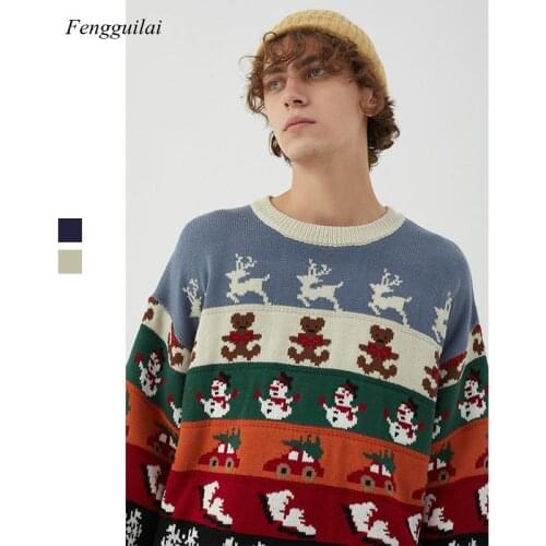 Loose Autumn Winter Casual Couple Sweater Pullover Long Sleeve Korean Christmas Cartoon Sweater Men