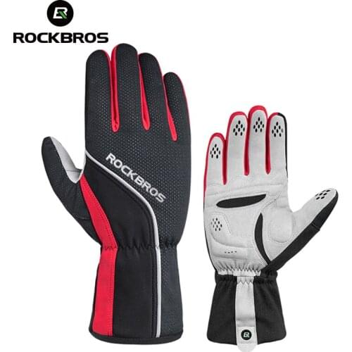 ROCKBROS Unisex Winter Cycling Gloves Sponge Padded Thermal Full Finger Bike Gloves Windproof Mens Outdoor Sports Bicycle Glove