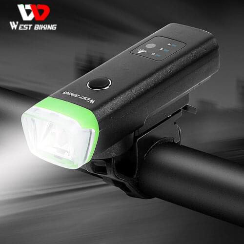 WEST BIKING Front Bicycle Light Smart Induction USB Charging Headlight LED Bike Light With Horn Waterproof Cycling Flashlight