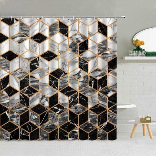 Geometric Pattern Shower Curtain 3D Marble Ink Texture Polyester Fabric Bathroom Supplies Home Decor Cloth Curtains With Hooks