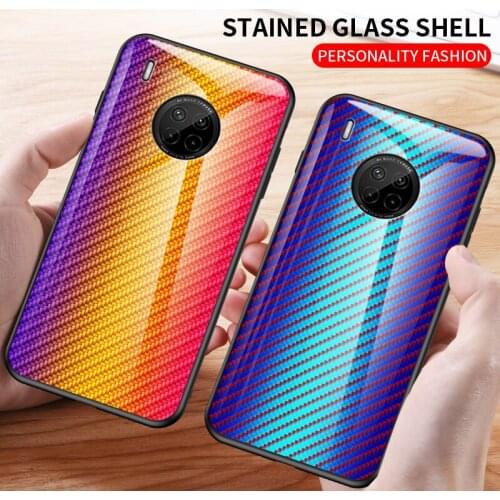 Fashion Hard Tempered Glass Gradient Carbon Fiber Protective Cover for Huawei Y5p Y6p Y7p Y7a Y8p Y9s Y5 Y6 Y7 Pro Y9a Y9 Prime