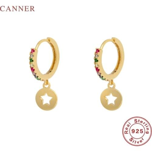 CANNER 1 Pair Colored Diamond Star Stud Earrings 925 Sterling Silver Fashionable Earrings For Women Jewelry Aretes De Mujer