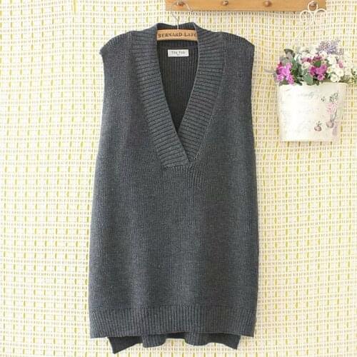 Plus size V neck women loose sweater vest 2021 new winter casual ladies solid Coral pink gray wool knitted pullovers tops female