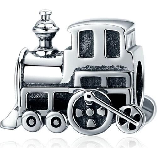Pandach 100% Real 925 Sterling Silver Vintage Locomotive Train Car Charm fit Women Charm Bracelet DIY Jewelry Making CMC507