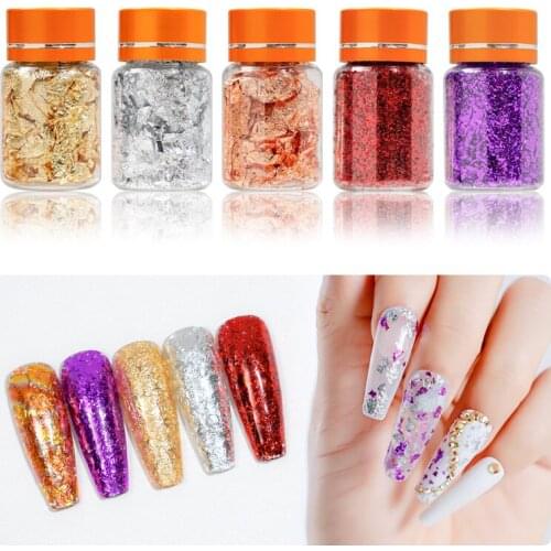 1Bottle Gold&Silver Irregular Mixed Size Aluminum Foil Paper Nail Art Sticker Glitter Manicure Decor Ultra-thin Laser Decal