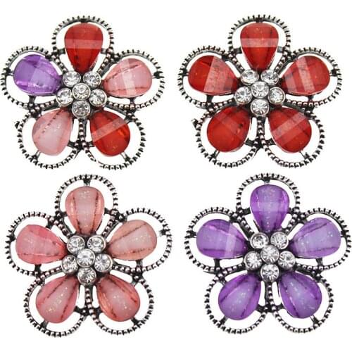 10pcs/lot New Snap Jewelry Ginger Rhinestone Flower 18mm Snap Buttons for Leather Metal Snap Button Bracelet Bangle for Women
