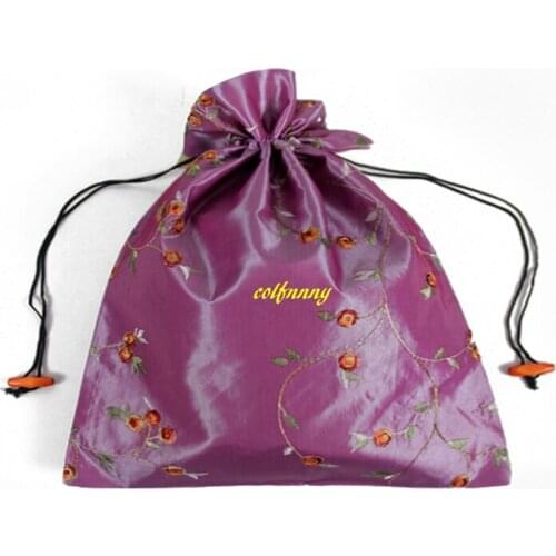 200pcs/ot 27x36cm Portable Chinese Handmade Embroiderd Floral Silk Shoe Bags Drawstring Travel Storage Bags Pouch