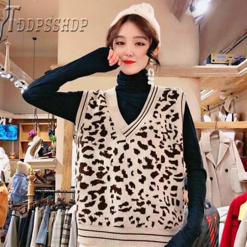 2019 Leopard Knitting Women Sweater Sleeveless Female Vest Sweaters