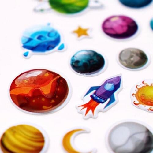 3/5/10 Sheet Space Planets Kids Stickers 3D Puffy Bulk Cartoon Moon Scrapbooking Stickers for Kids Birthday Gift Reward Sticker