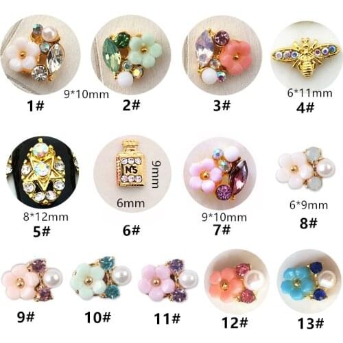 20pcs/pack Korea 3D Nail Art Decorations Alloy Flower Bee Nail Parts Glitter Rhinestone Charm Jewelry Nail Accessories