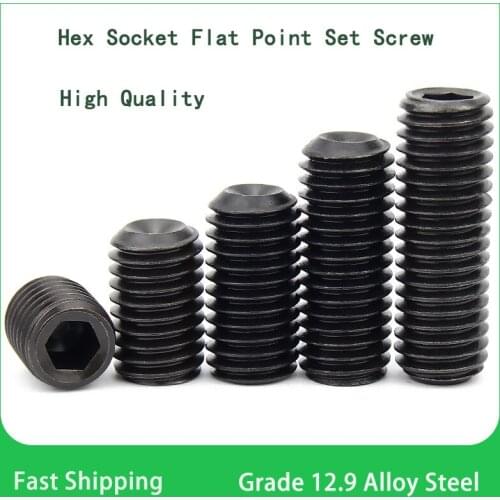 5-20pcs M1.6 M2 M2.5 M3 M4 M5 M6 M8 DIN916 Black Grade 12.9 Alloy Steel Hex Hexagon Socket Allen Cup Point Grub Screw Set Bolt