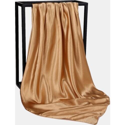 90*90cm Solid Color Womens Square Shiny Scarf Soft Large Satin Silk Muslim Hijab Head Scarves Candy Color Ladies Headbands Wrap