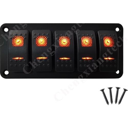 12v 24v Car Boat 5 Gang Aluminum Rocker Switch Panel Orange Led 5Pin SPST On Off Toggle Switch DIY Accessories