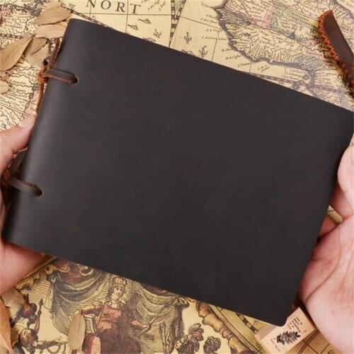 Retro Leather Notebook Blank Paper 200 Pages Sketchbook Cowhide Cover Spiral Notebooks Handmade Diary DIY Gift Book