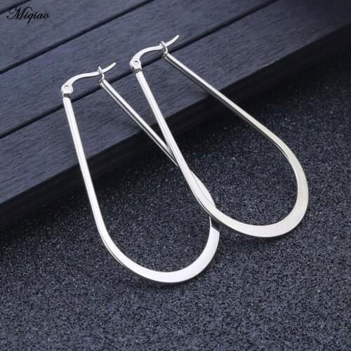 Miqiao 1 Pair Oversized Big Oval Hoop Earrings Lady Earrings for Women Black Rosegold Steel Gold Earring 30CM 40CM 50CM