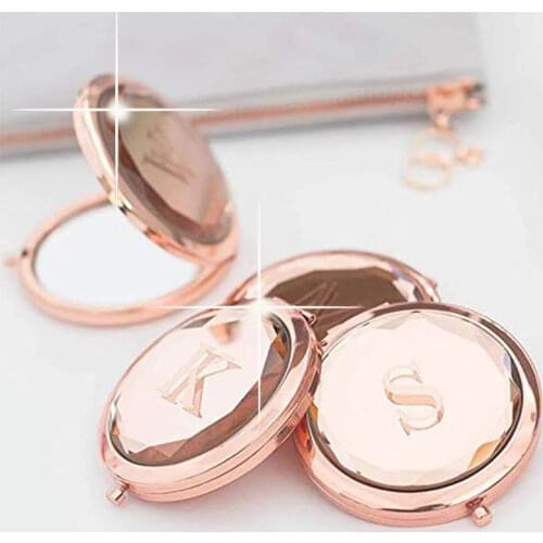 Decorative mirrors Personalized Bride Compact pocket mirror for women Rose Gold Crystal Makeup Mirror Bridesmaid Wedding Gift