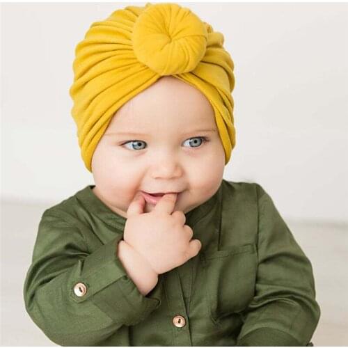 Baby Turban Hat Bow Hats Blend Newborn Beanie Top Knot Caps Kids Photo Props Children Shower Gift Suit Beanie