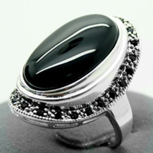 Pretty 17X30mm Black Agates Inlay Marcasite 925 Sterling Silver Ring 7/8/9/10